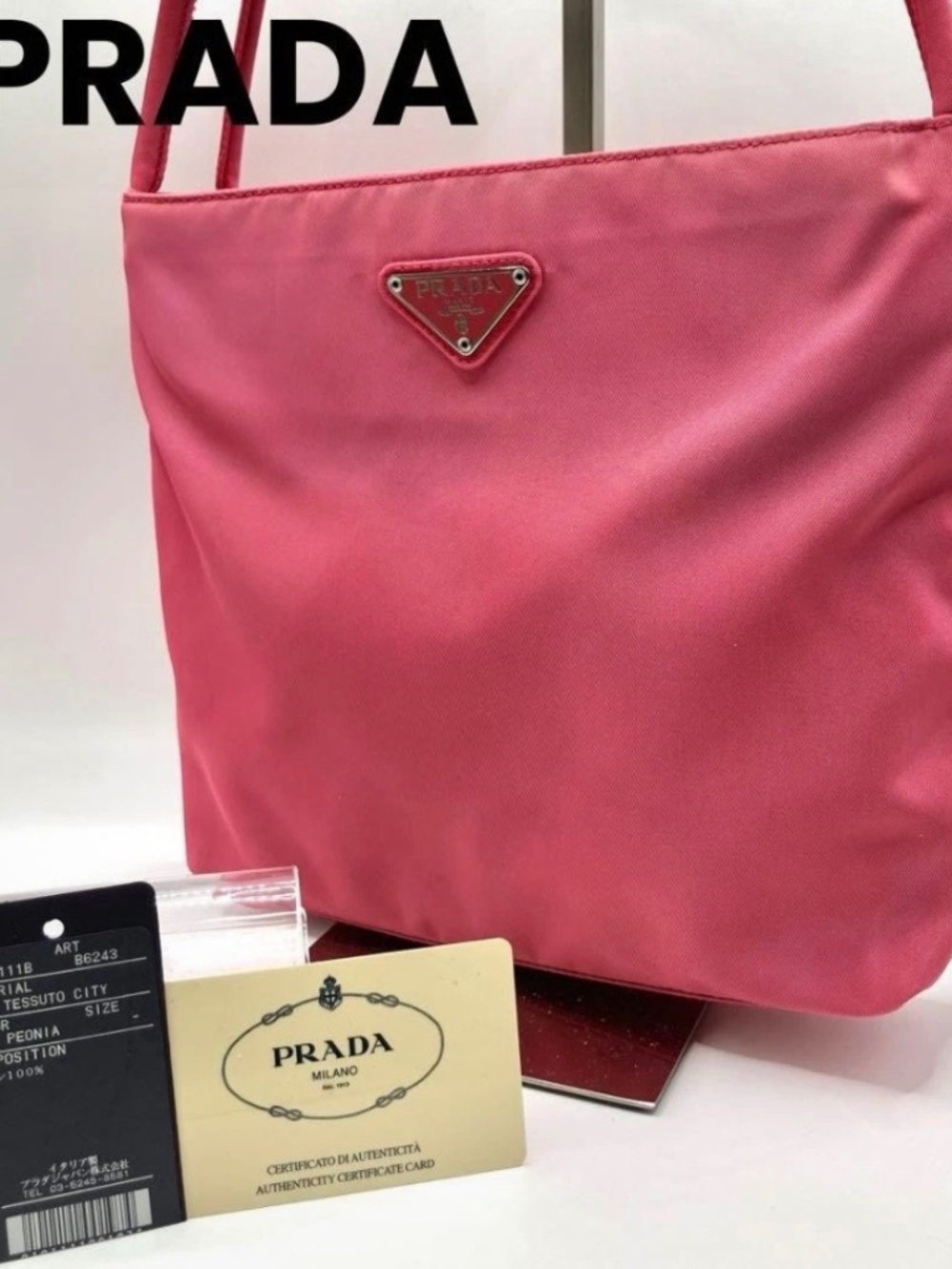 PRADA Tote Bag Pink Color Handbag Nylon - Used from Japan